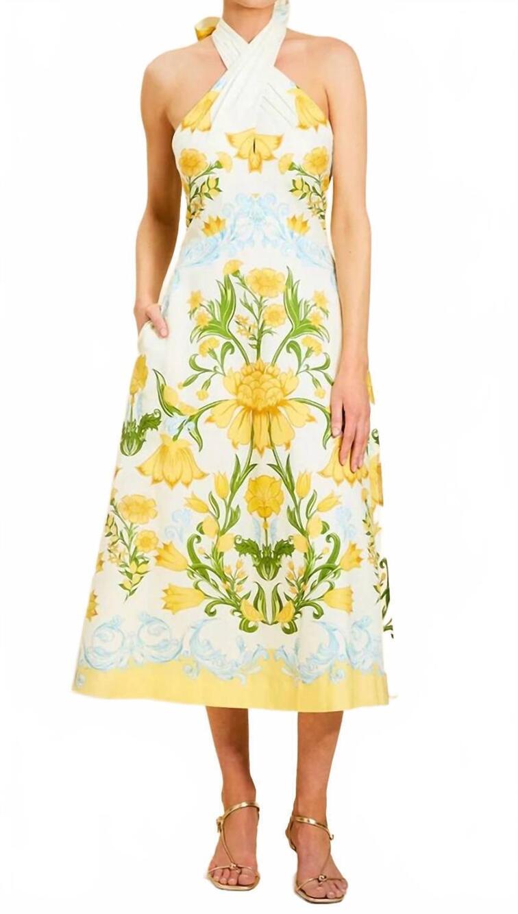 NEW MESTIZA NEW YORK copacabana halter midi dress in lemon